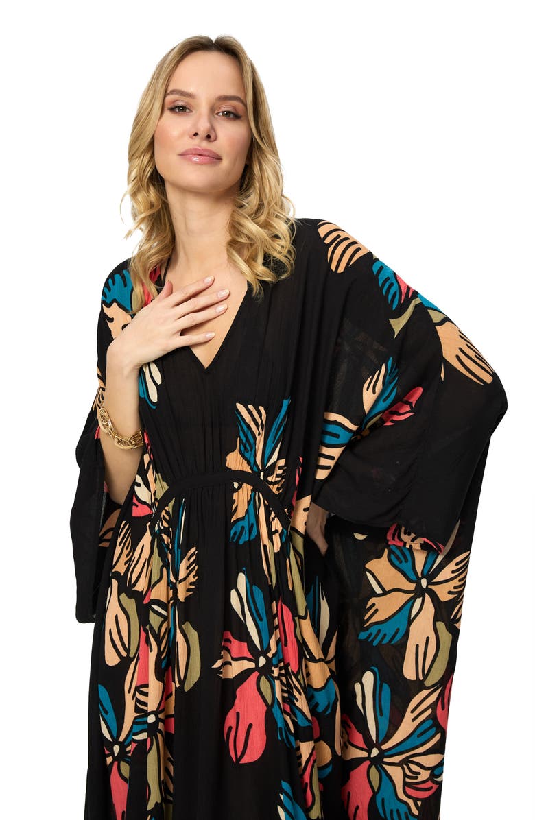 SAACHI Island Bloom Caftan, Alternate, color, Black