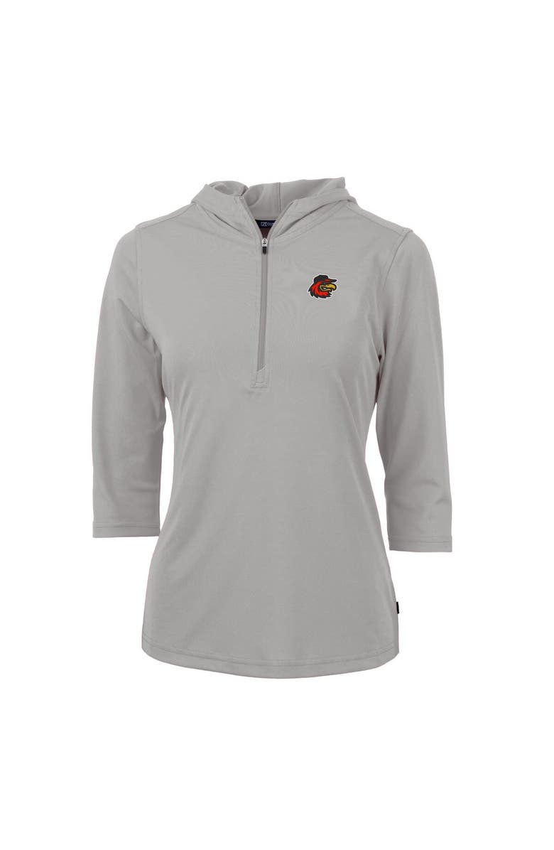 Cutter & Buck Women's Cutter & Buck  Gray Rochester Red Wings Virtue Eco Pique Recycled 3/4-Sleeve Half-Zip Pullover Hoodie, Alternate, color, 