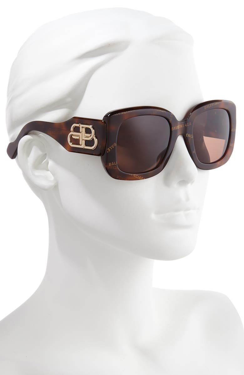 Balenciaga Paris D-Frame 53mm Square Sunglasses, Alternate, color, Shiny Balenciaga Havana