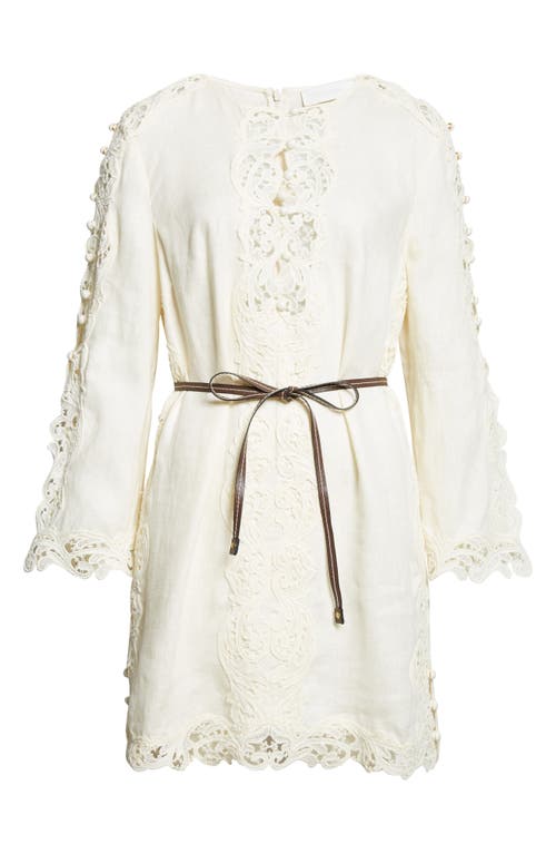 Zimmermann Awaken Long Sleeve Lace Trim Linen Minidress In White