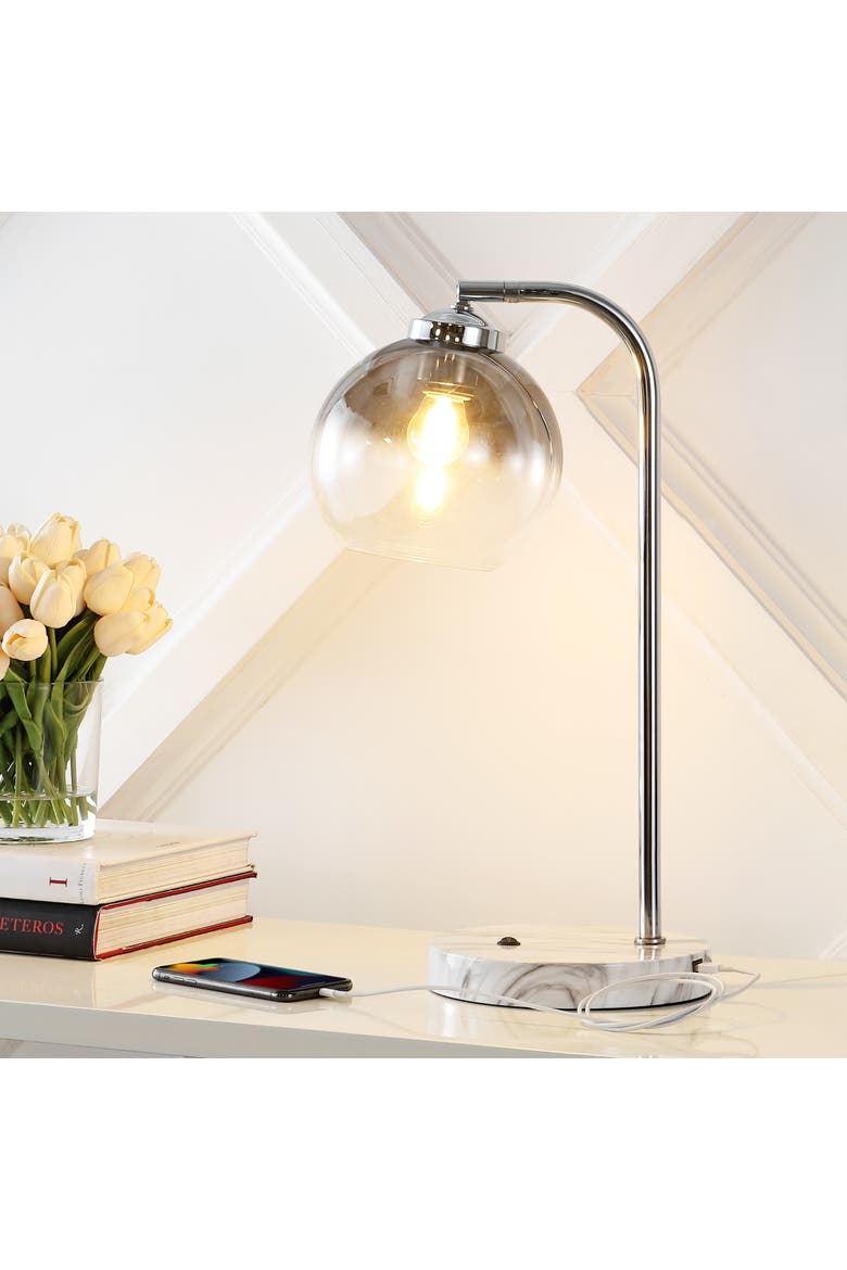 Ada 20" Industrial Contemporary Iron/Glass LED Task Lamp with USB Charging Port, Chrome/Smoke Gray, Alternate, color, Chrome