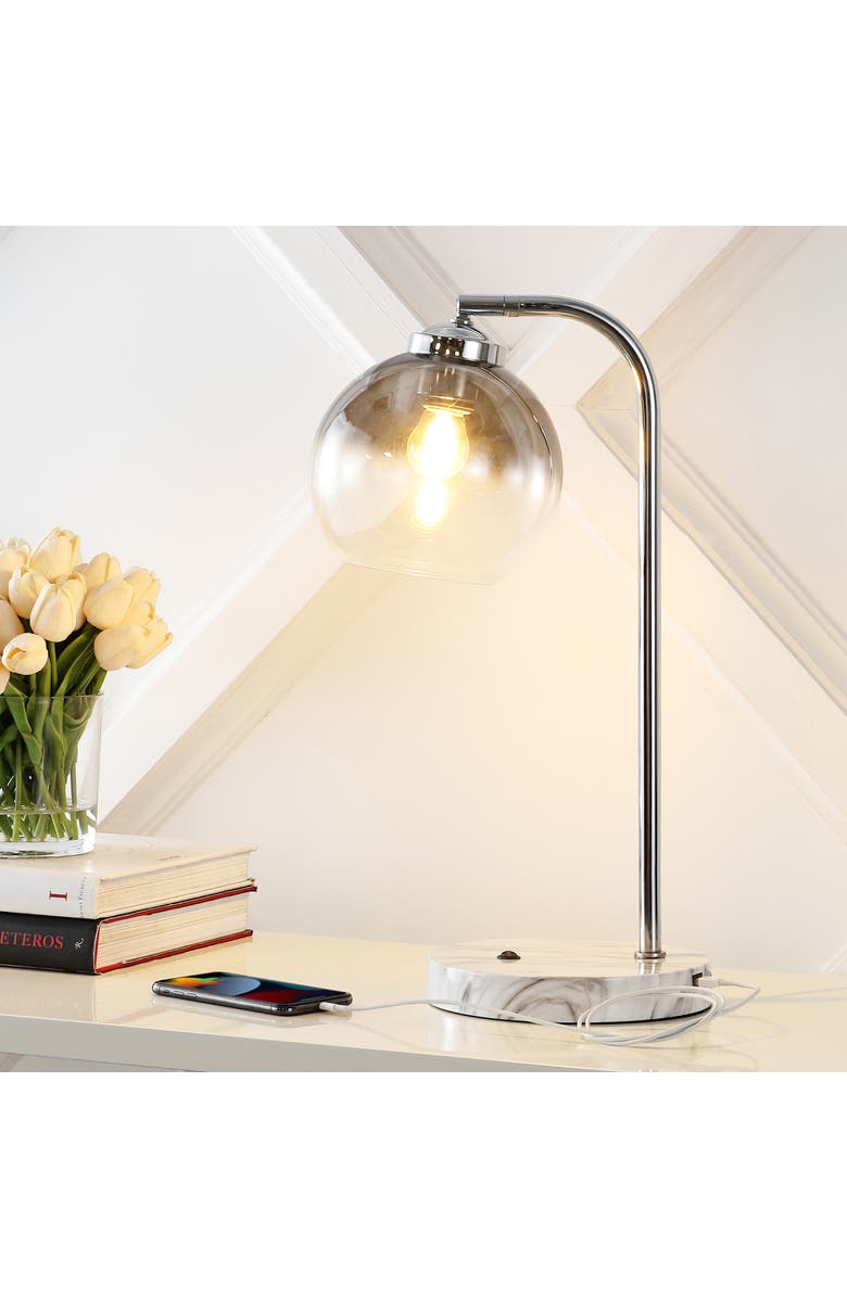 JONATHAN Y Ada 20" Industrial Contemporary Iron/Glass LED Task Lamp with USB Charging Port, Chrome/Smoke Gray, Alternate, color, Chrome