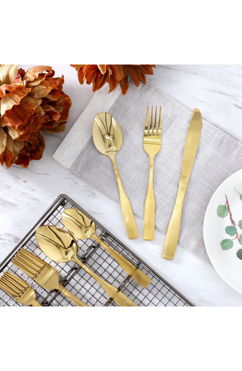 Gibson Home Abbeville 41 Piece Stainless Steel Flatware Set with Wire Caddy, Alternate, color, Metallic Gold