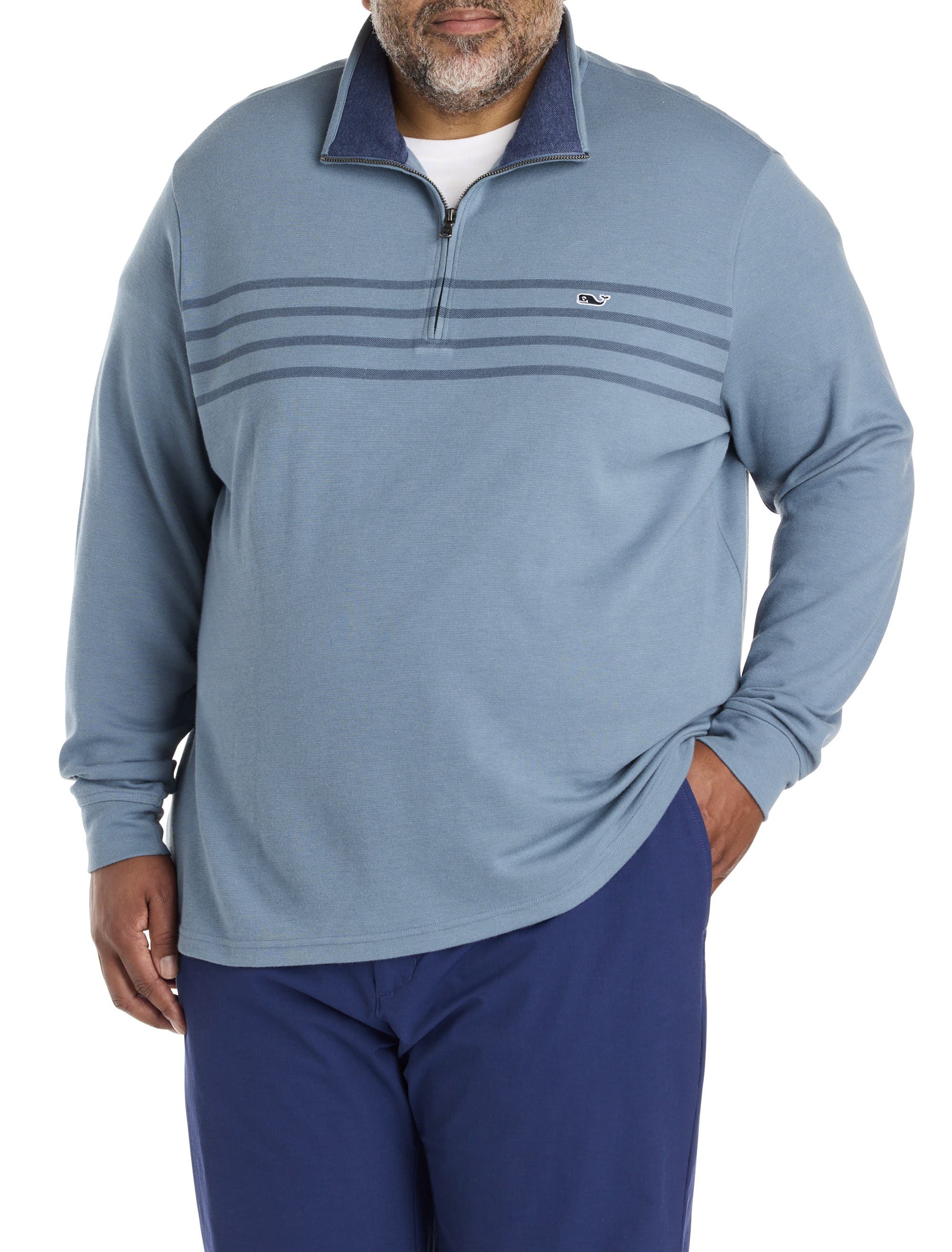 Big & Tall Brenton Stripe Saltwater 1/4-Zip Pullover
