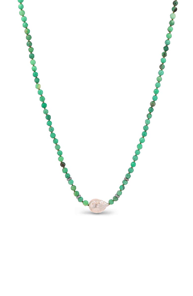 Sheryl Lowe Chrysoprase Bead Necklace with Baroque Pearl and Diamond Rondelles, Main, color, Chrysoprase / Sterling Silver