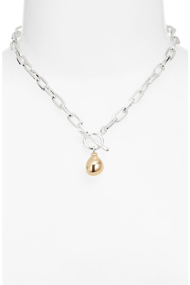 T-Bar Pebble Pendant Necklace, Alternate, color, SILVER- GOLD