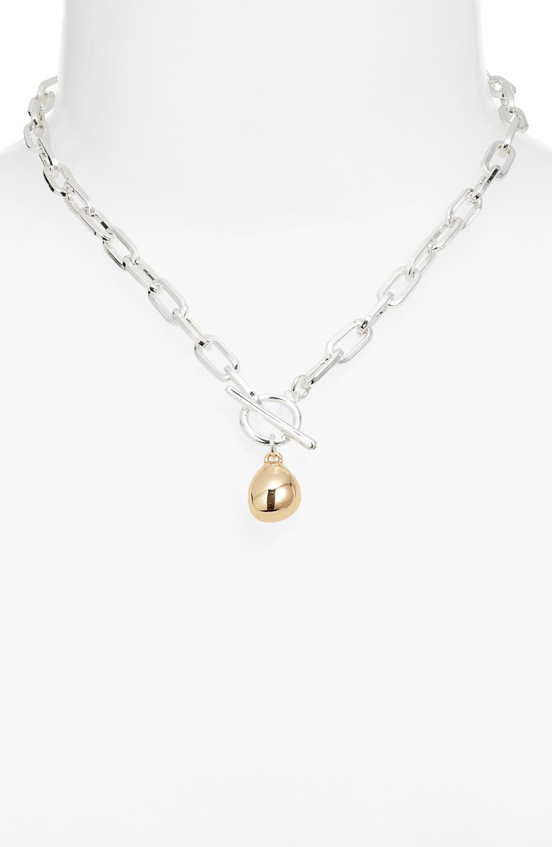 Nordstrom T-Bar Pebble Pendant Necklace, Alternate, color, Silver- Gold