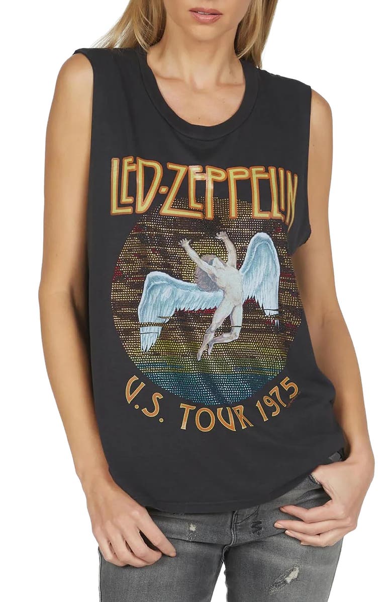 Lauren Moshi KelScoop Neck Muscle Tank-Crystal Led Zeppelin, Main, color, Onyx