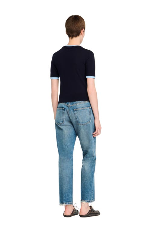 Sandro Two-tone Cropped Sweater In Blue