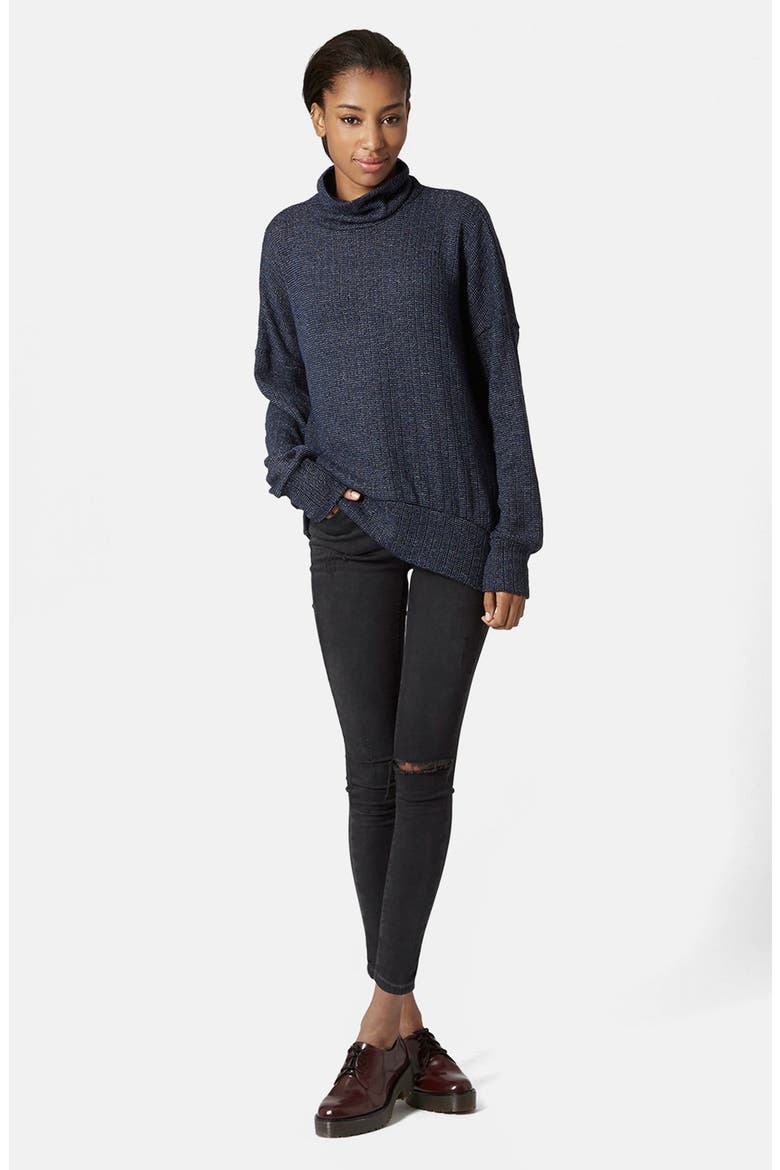 Cocoon Funnel Neck Sweater, Alternate, color, NAVY BLUE