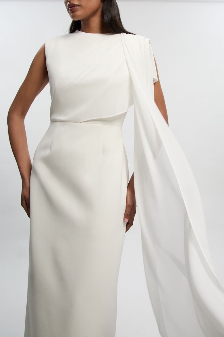 Tailored Cape Drape Maxi Dress, Alternate, color, Ivory