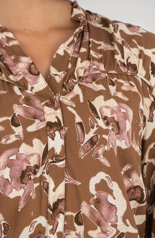 Kut From The Kloth Isley Floral Piped Yoke Button-up Shirt In Brown