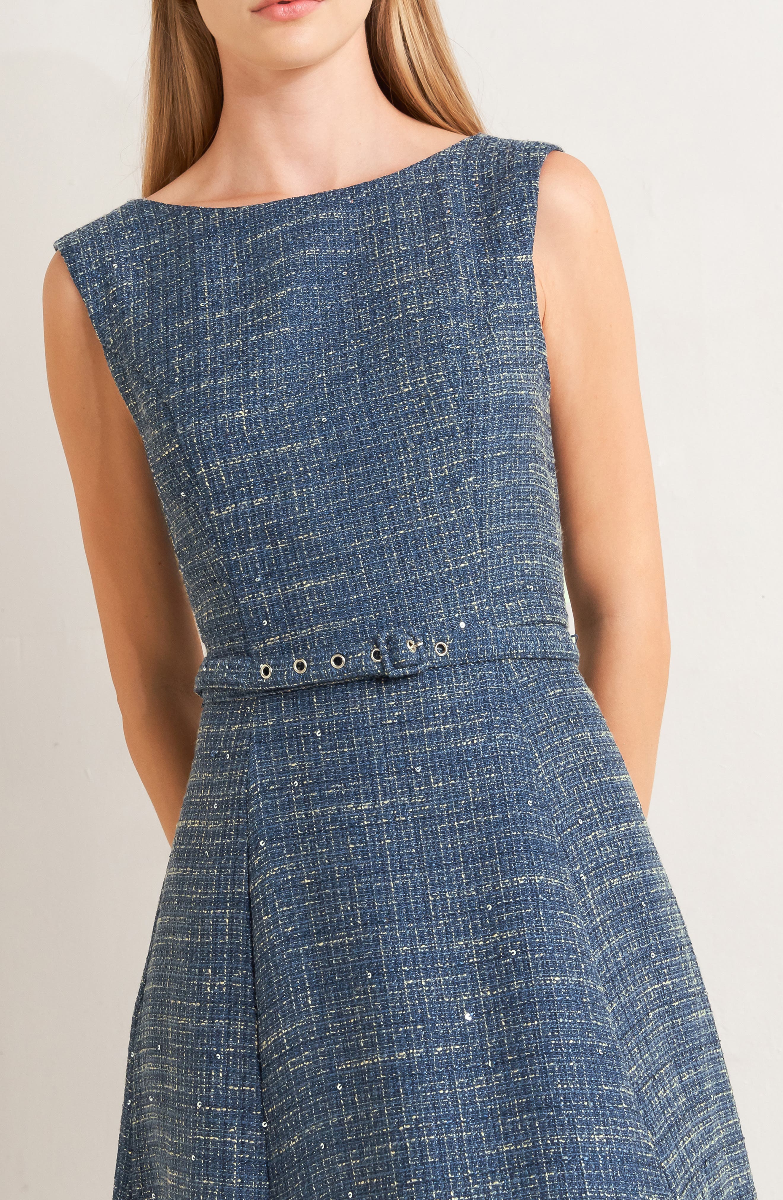 Sequin Belted Tweed Midi Dress - image 2