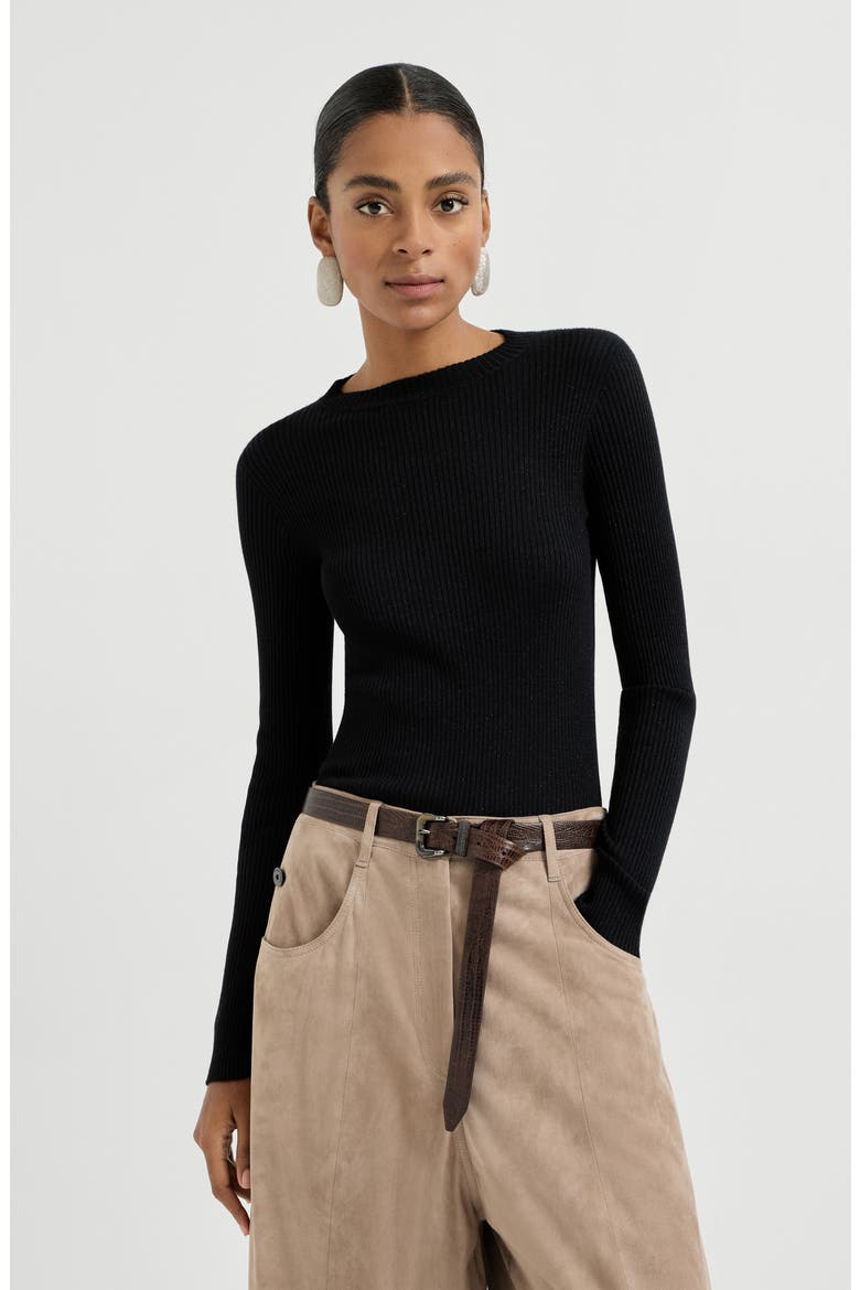Cashmere and silk Sparkling sweater, Main, color, Black