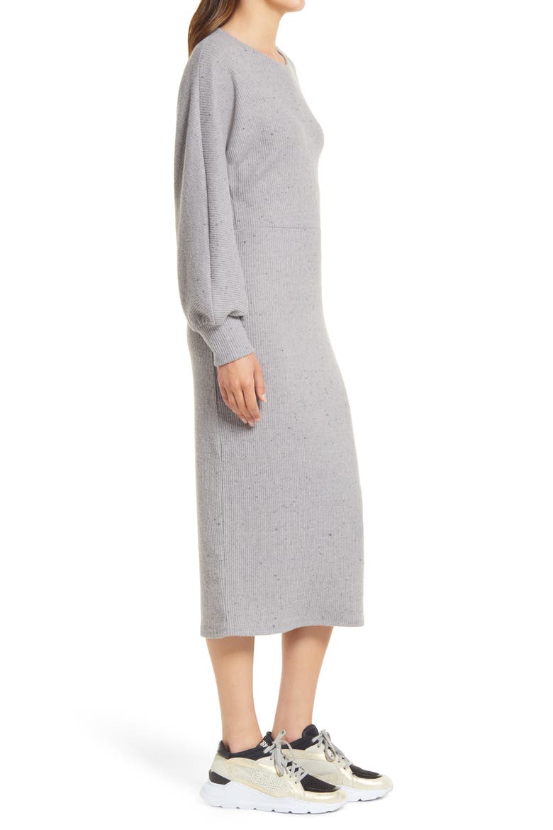 Cozy Rib Long Sleeve Midi Dress, Alternate, color, GREY MEDIUM CHARCOAL HEATHER