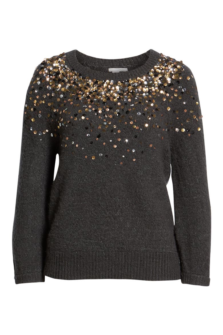 Sequin Detail Sweater, Alternate, color, CHARCOAL