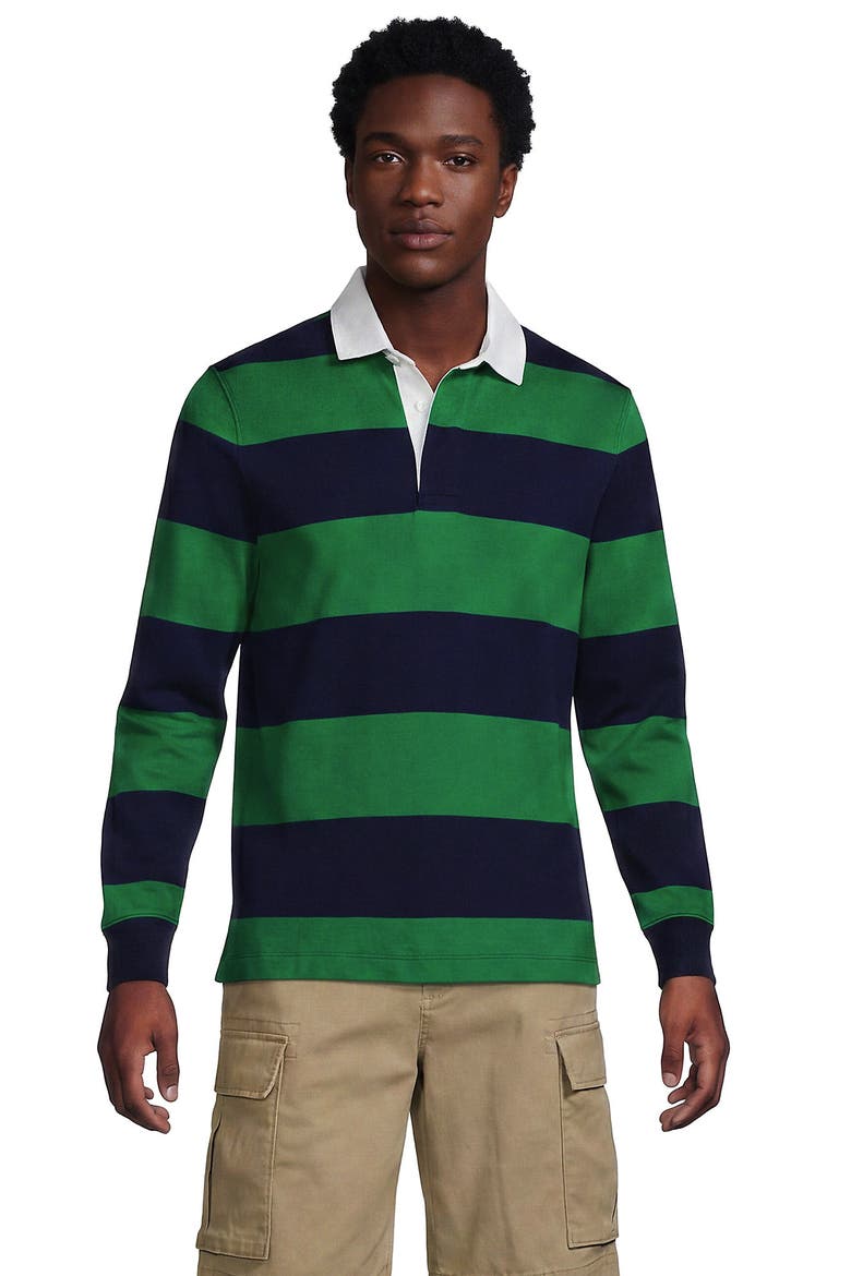 Long Sleeve Rugby Shirt, Main, color, Blue Grass/Radiant Navy Stripe