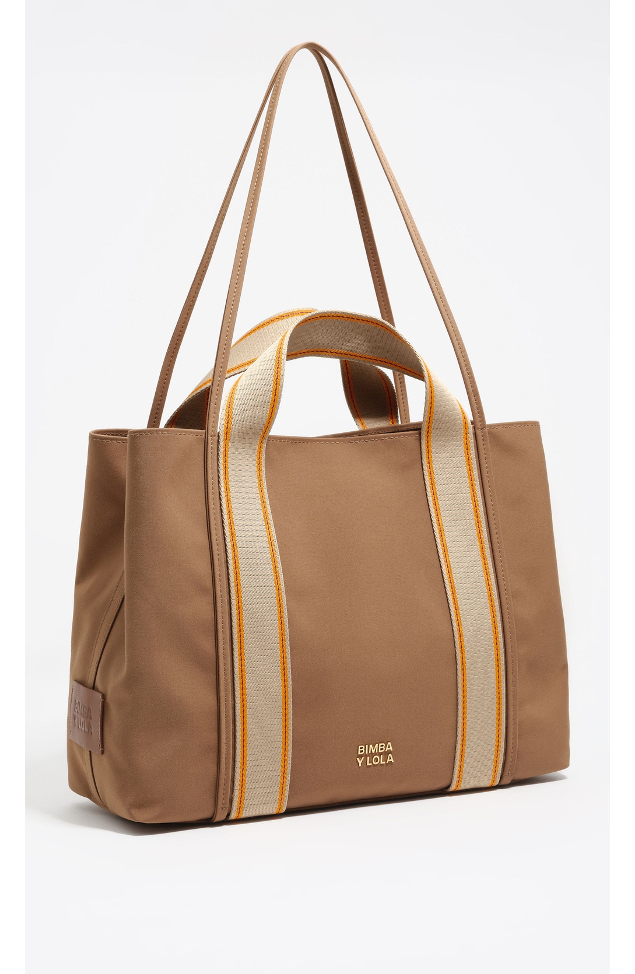 Bimba y Lola Large nylon Chihuahua shopper bag with stripes, Main, color, Cinnamon