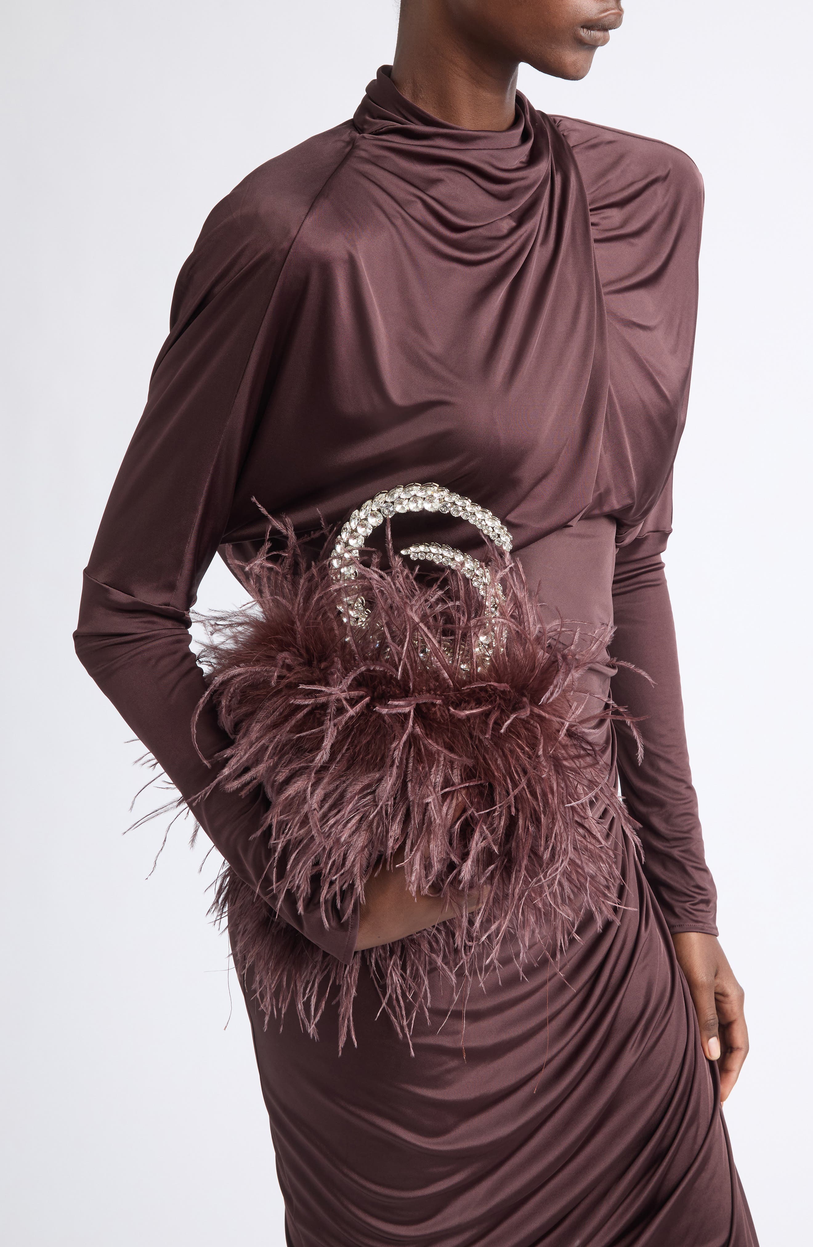 Karma Feather Crystal Top Handle Bag, Alternate, color, BROWN
