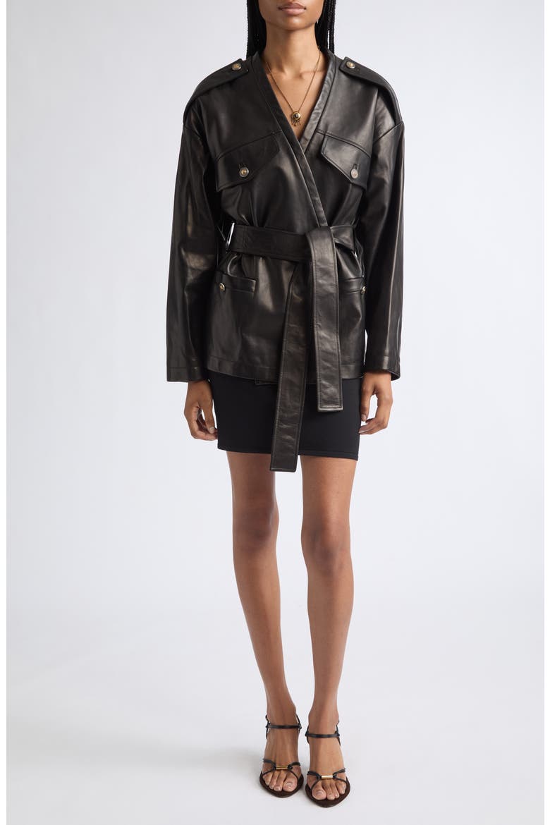 Floridiana Leather Jacket, Alternate, color, BLACK