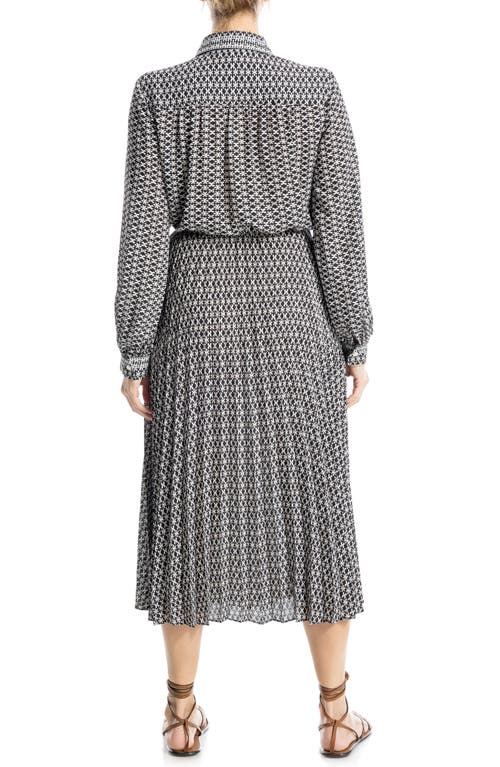 Max Studio Long Sleeve Pleated Shirtdress In Black/white Geo