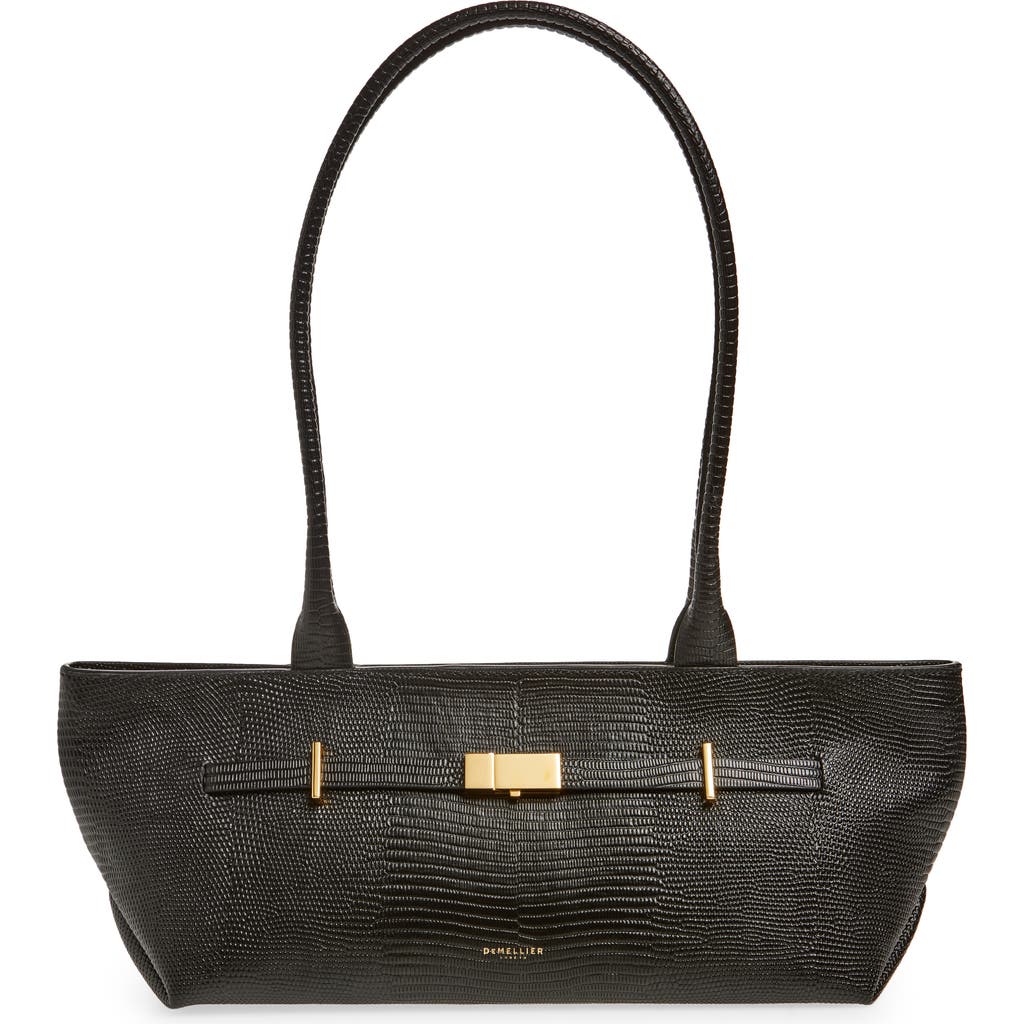 Demellier The New York Lizard Embossed Leather Shoulder Bag In Black Tones