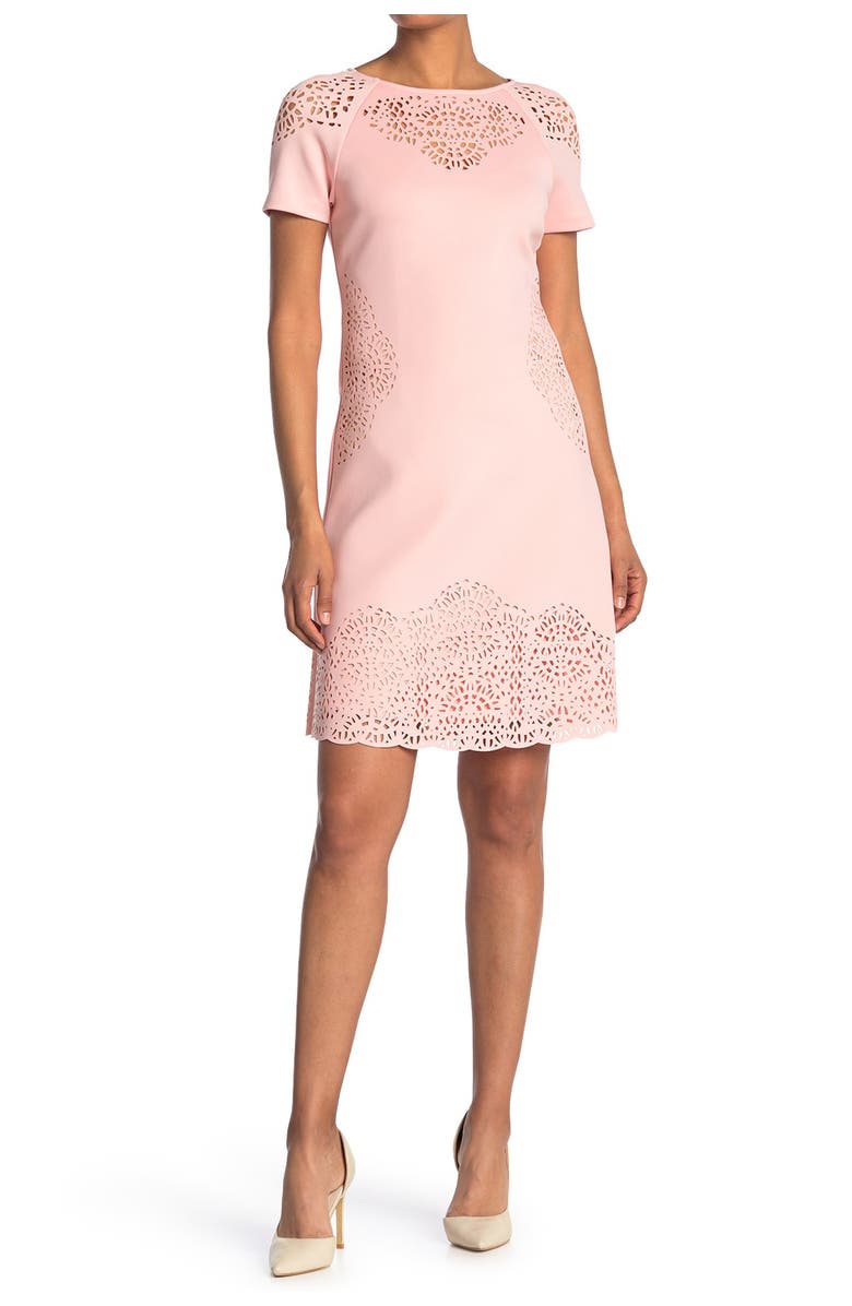 T Tahari Short Sleeve Fit & Flare Dress, Main, color, 