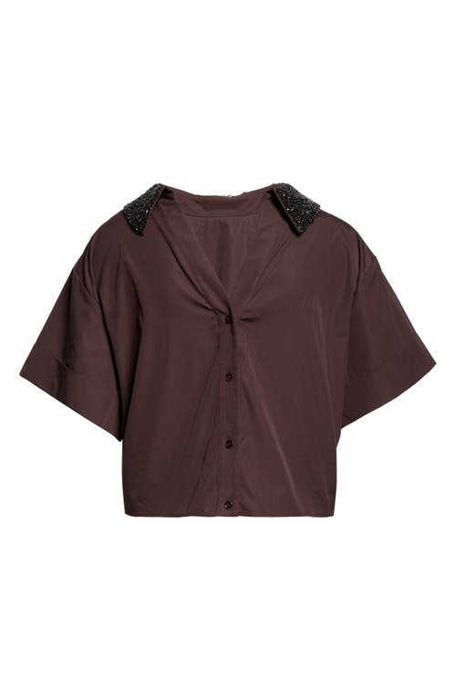 Twp Forever & Always Crystal Collar Top In Brown