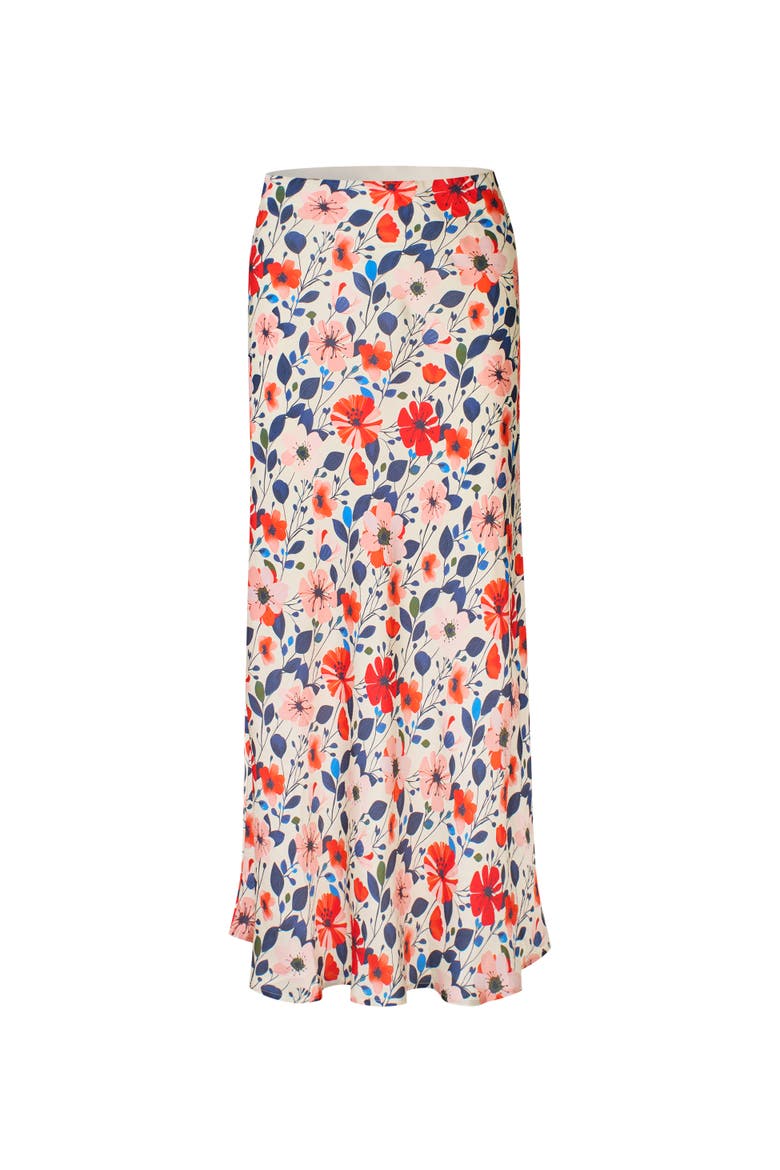 High-Waist Floral Midi Skirt, Alternate, color, Poinsettia
