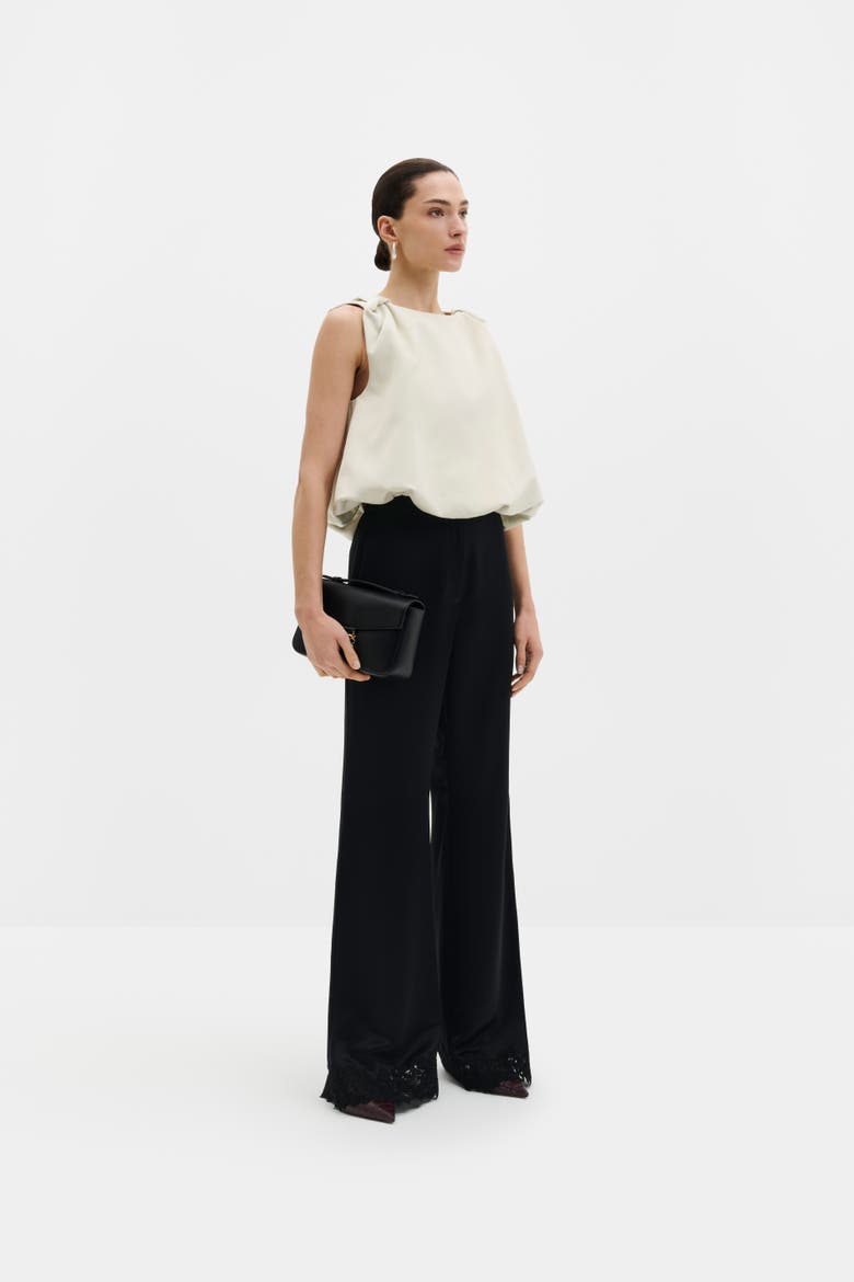 Valentina Knotted Shoulder Satin Top, Alternate, color, Pearl