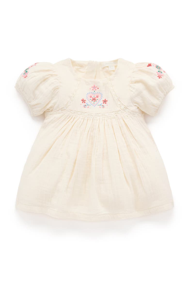 Purebaby Embroidered Dress, Main, color, Cloud