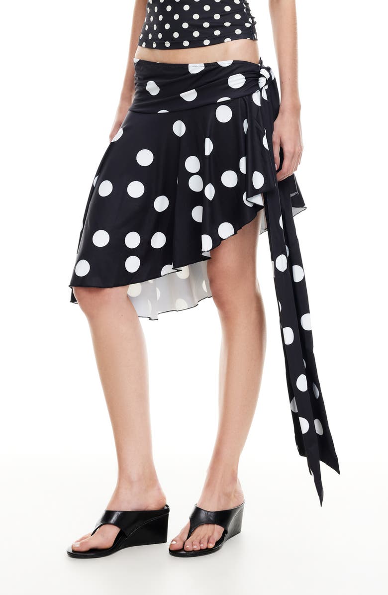 LIONESS Safari Asymmetric Midi Skirt, Alternate, color, Noir Polka