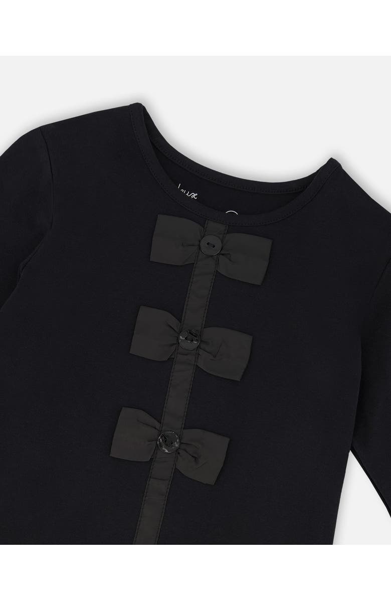 Deux par Deux Long Sleeve Organic Cotton Jersey Bow Tee, Alternate, color, Black