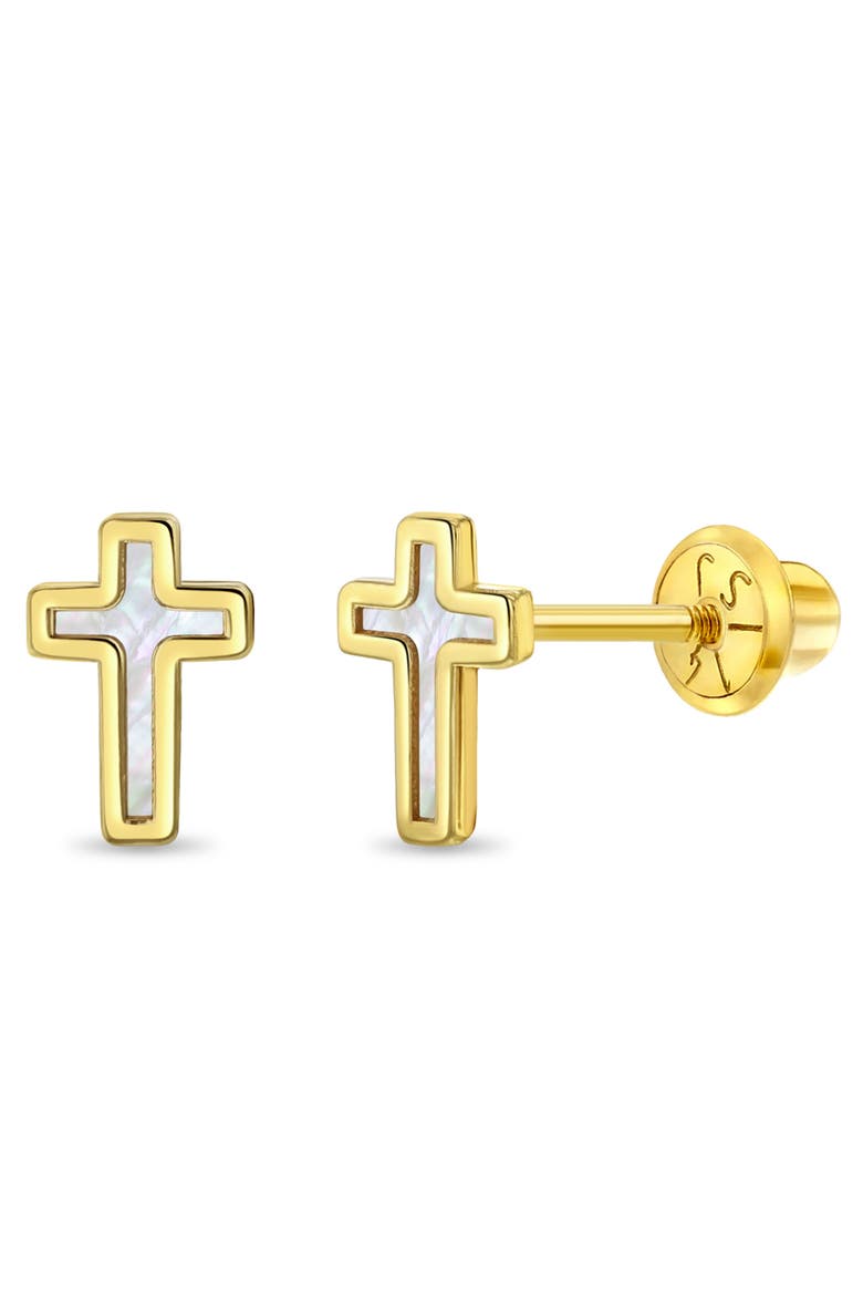14k Mother of Pearl Cross Earrings, Main, color, White