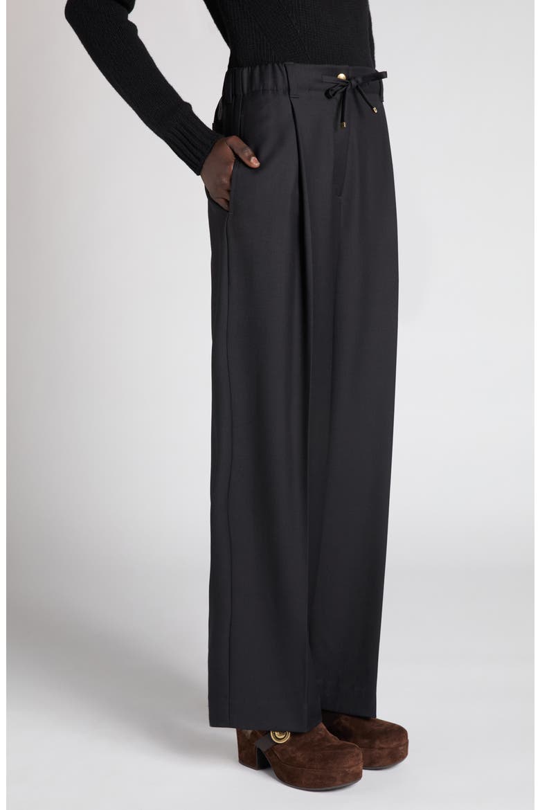 Drawstring Wool Trousers, Alternate, color, BLACK