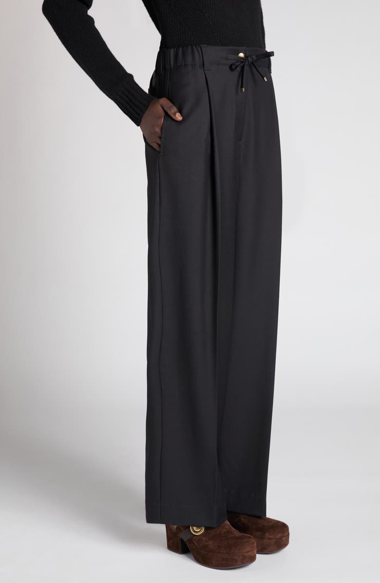 Moncler Drawstring Wool Trousers, Alternate, color, Black