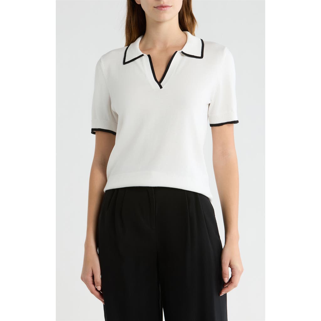 Halogen ® Tipped Johnny Collar Short Sleeve Sweater In New Ivory