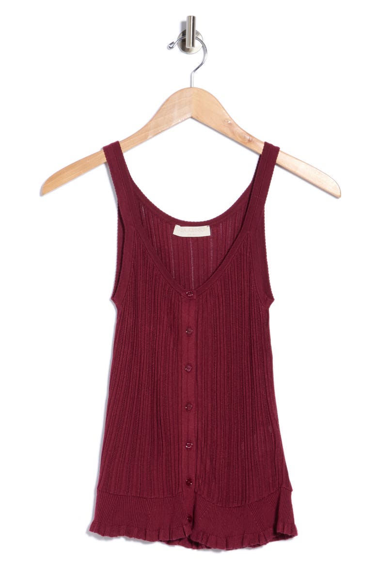 Callie Button Front Ribbed Tank, Alternate, color, CLARET