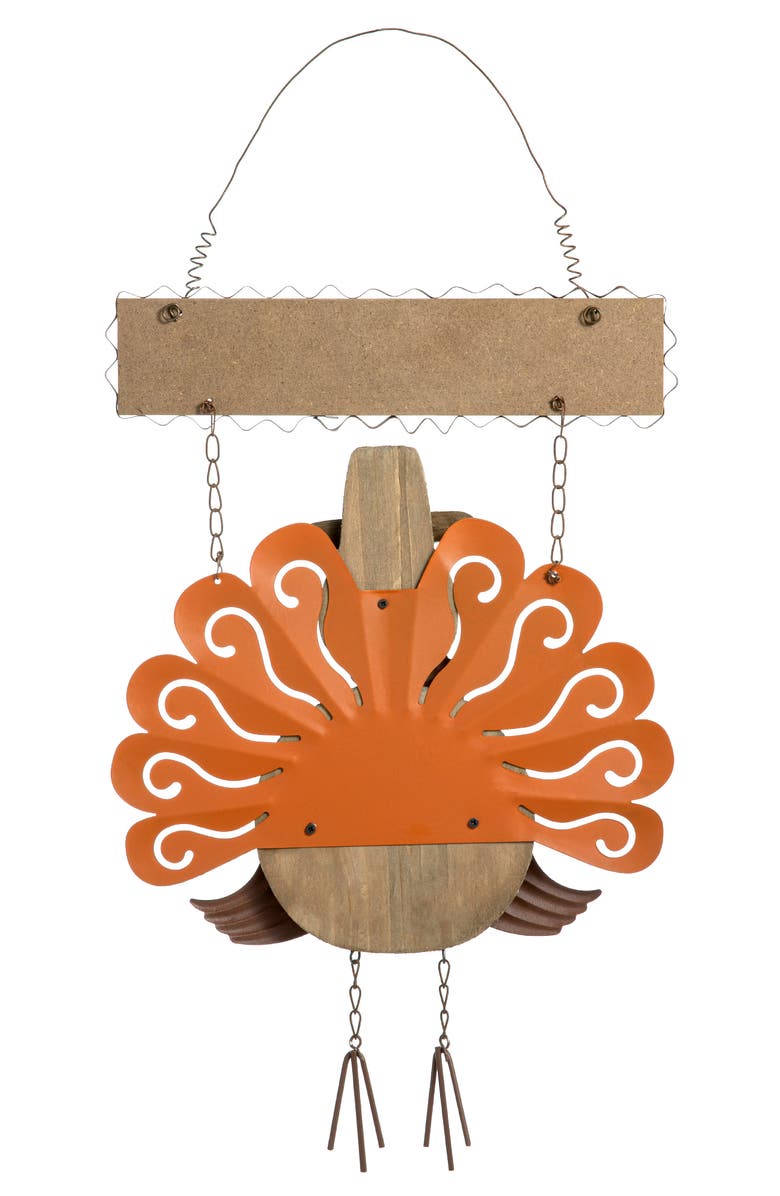 Glitzhome Iron Wooden Turkey Welcome Wall Decor, Alternate, color, Orange