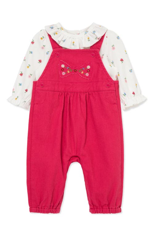 Little Me Bow Overall & T-shirt Set In Pink