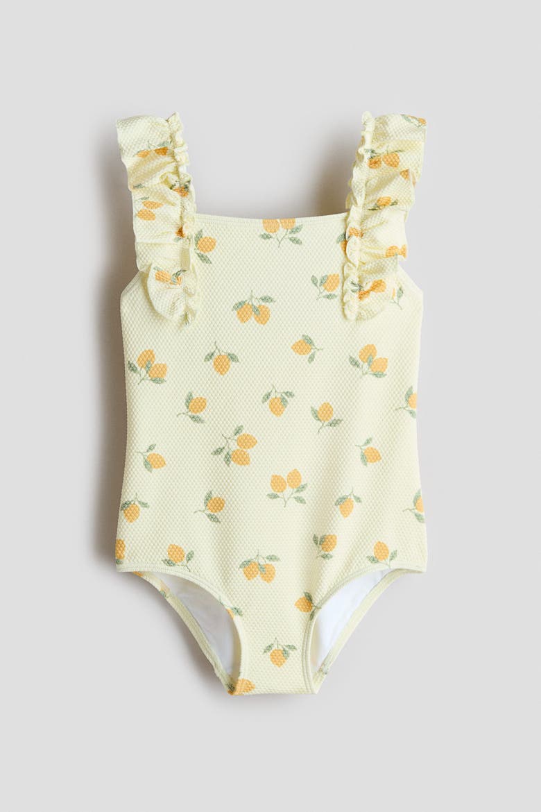 Frill-trimmed Swimsuit, Alternate, color, Light yellow/lemons