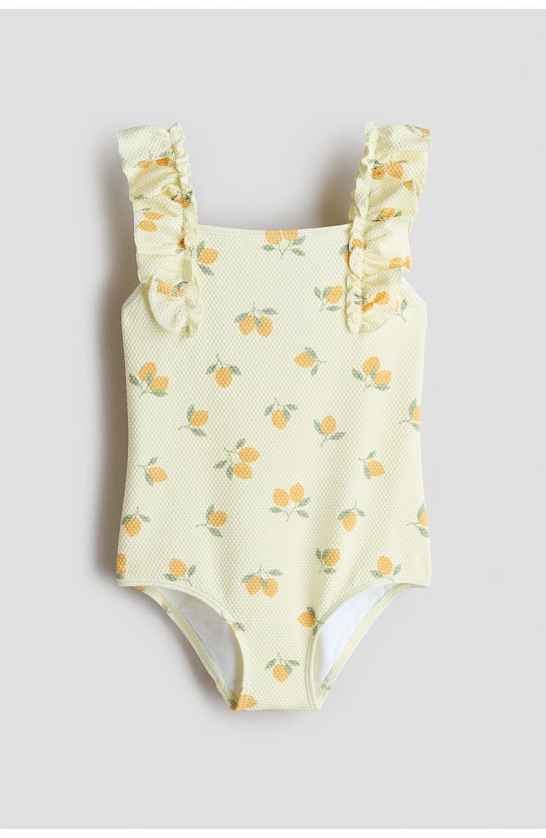 H&M Frill-trimmed Swimsuit, Main, color, Light Yellow/Lemons