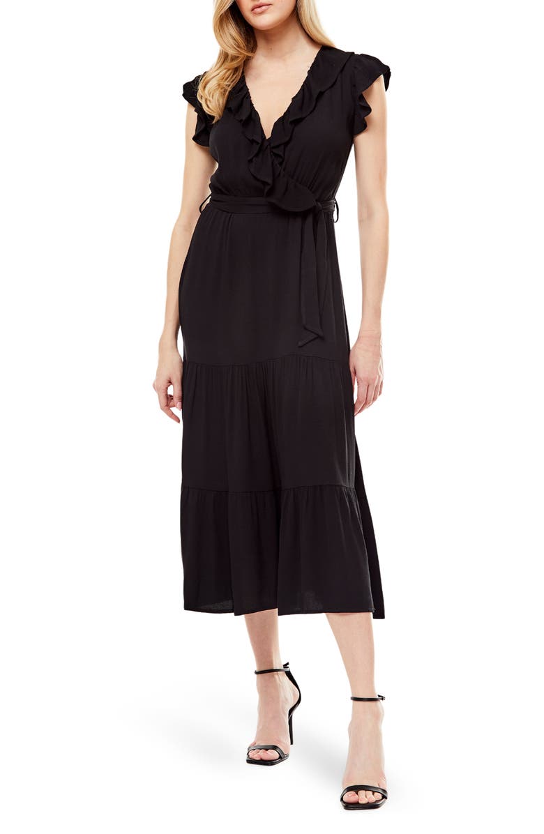 Love By Design Marylin Ruffle Crepe Maxi Dress, Main, color, 
