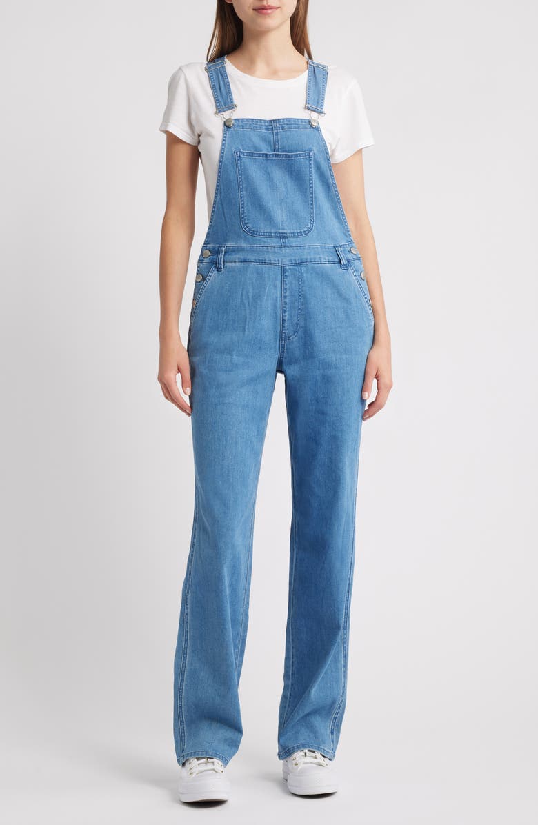 1822 Denim Baggy Straight Leg Denim Overalls, Main, color, 