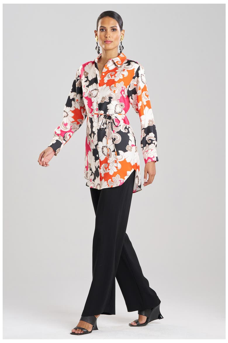 Cressida - Printed Silk Twill Button Up Tunic Shirt, Main, color, MULTI