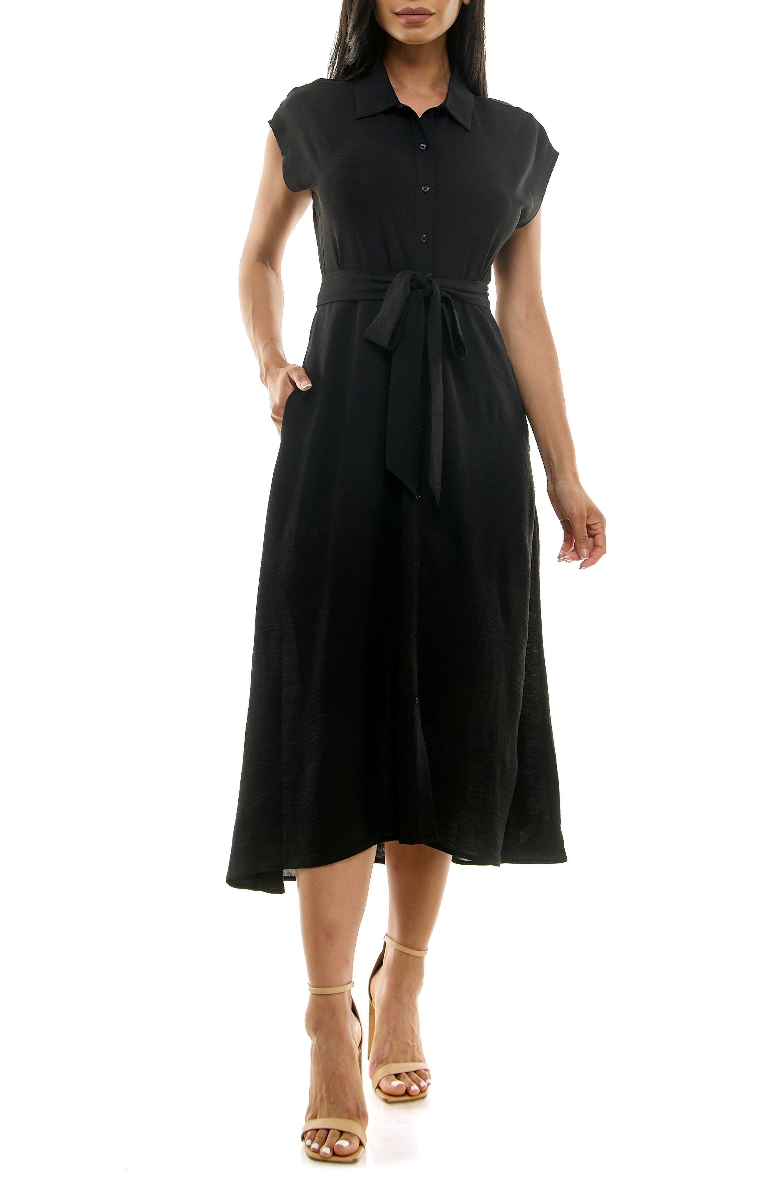 Nina Leonard Tie Waist Midi Shirtdress