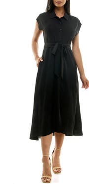 Nina Leonard Tie Waist Midi Shirtdress