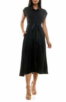Nina Leonard Tie Waist Midi Shirtdress