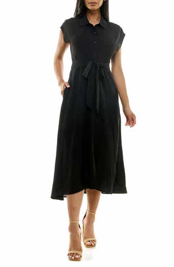 Nina Leonard Tie Waist Midi Shirtdress