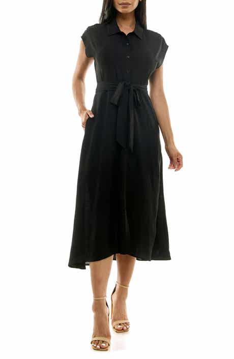 Nina Leonard Tie Waist Midi Shirtdress